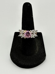 Vintage 1980s Yellow Gold Over Silver Pink Topaz Cubic Zirconia Cocktail Ring.