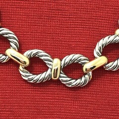 Vintage 2-tone Unique Link Chain Twisted Cable Design Adj. Necklace