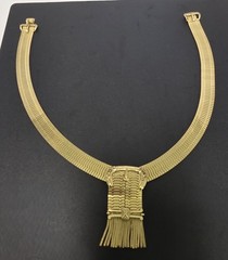 Whiting & Davis Fringe Buckle Necklace Vtg Gold Plated Mesh Metal 17″ Band 1/2″