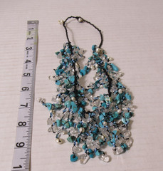 Turquoise Chip Beads Artisan Cluster Boho Waterfall Necklace Coastal Cowgirl