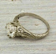 Art Deco Style Round Lab Created Diamond 14K White Gold FN Filigree Wedding Ring