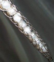Vintage 925 Sterling Silver Chainmaille Pearl Viking Dragon Tail Toggle Bracelet