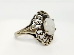 Vintage 14KHGE Gold Plated Ring with White Opal Gemstone – Cracked Stone, READ