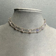 Ladder Beaded Choker Necklace 12 In Silver Clear Purple Iridescent Faceted Retro