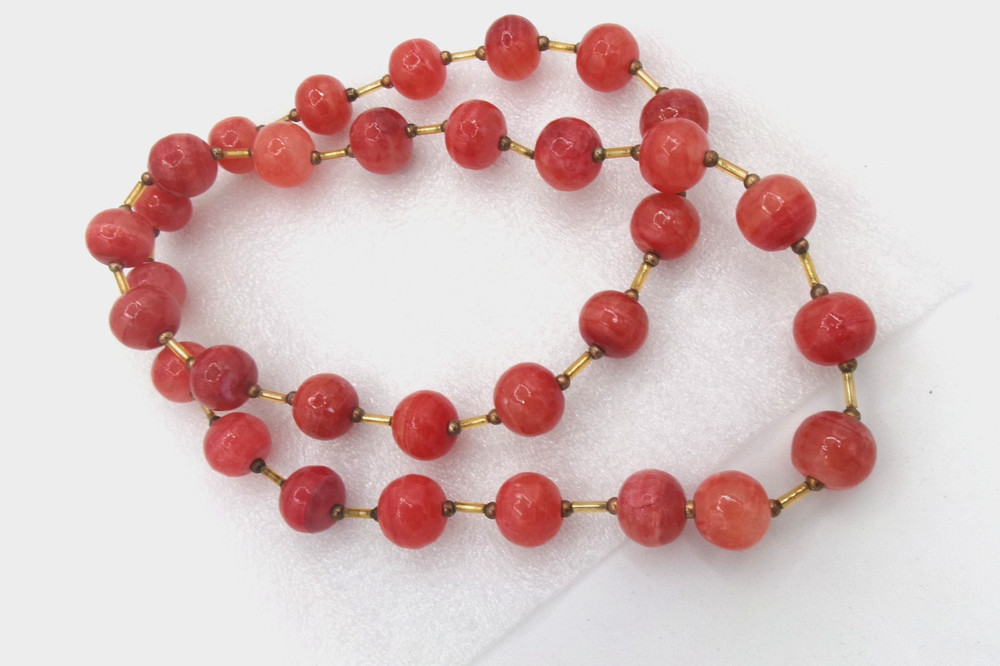 Estate Vintage Grapefruit Pink Coral Glass Round Bead Acrylic Tube Bead Necklace