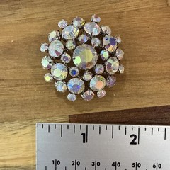 Vintage Aurora Borealis Rhinestone Button Snowflake Starburst Silver Shank.