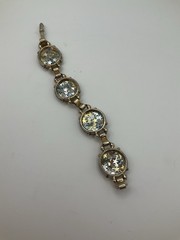 Vintage MCM Lucite Confetti Link Bracelet Thermoset Gold Blue Silver Stars Retro