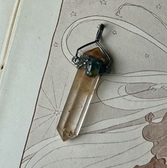 Sterling Silver Rutilated Quartz Pendent With Blue Topaz V318