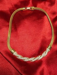 Swarovski Gold Mesh Choker Necklace Twisted Pave Crystal Signed Mint Condition