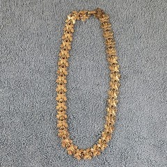 Vintage Napier Gold Tone Textured Fall Maple Leaf Choker Necklace 16″ Signed