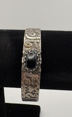 Vintage Egyptian 900 Silver Cuff Bracelet Black Onyx Hallmarked Mid Century