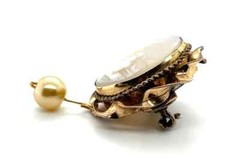 Landscape Grey and White Cameo and Pearl Pin