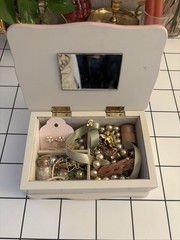 Coquette Vintage Jewelry Box w Costume Jewelry + Trinkets
