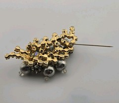 Juliana D&E Brooch #808 Silver Tone Dangle Balls Gold Tone Puddling Rhinestones