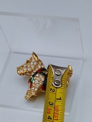Vintage Scottie Terrier K.J.L I’m Clear Rhinestone Brooch Red Green Harness