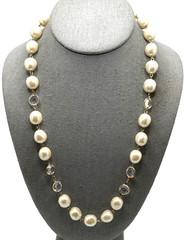 Vintage 80s GIVENCHY Bijoux Faux Baroque Pearl Clear Crystal Bezel Necklace 24″