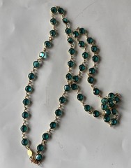 Austrian Crystals Necklace Aqua Blue Round Faceted Bezel Set Gold Tone 34 in USA