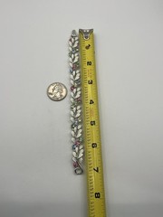Lisner pastel blue pink green rhinestone white enamel flower leaves bracelet