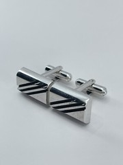Cufflinks Rectangle Silver tone with horizontal black enamel lines