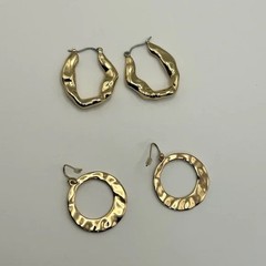 Classic Textured Hoop Earrings Qty 2 Gold-tone Unsigned Dangle Drop Everyday