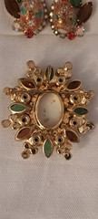 Juliana D & E Easter Egg Cabochon Rhinestone Brooch & Earrings Vintage Demi Set