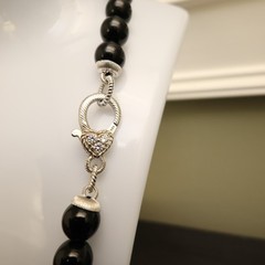 Judith Ripka necklace black onyx sterling silver 925 clasp DMQ signed 20 in