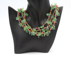 Gorgeous Patte De Verre French Couture Green Purple Acrylic Beads Necklace