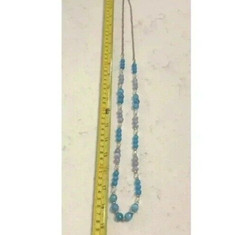 Vintage Necklace Iridescent Blue Beads Silver Tone Strand NY New York See Pics