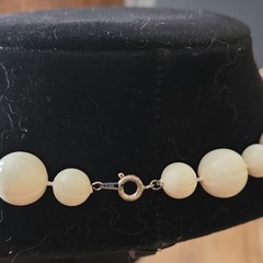 Vintage Ivory Beaded Necklace Spring Ring Closure Vintage Fashion Jewelry