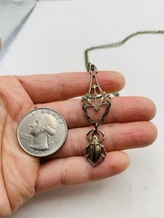 Vintage Egyptian Revival Art Nouveau Lavalier Filigree Scarab Beetle Necklace