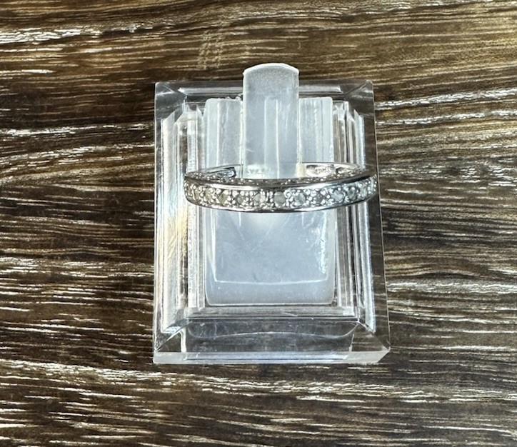 Vintage FAS Sterling Silver Real Diamond Half Filigree Eternity Band Ring 5.75