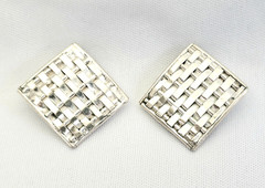 Sterling Silver Clip Earrings Hammered Woven Basket Weave EUC 9.6 Grams Vintage