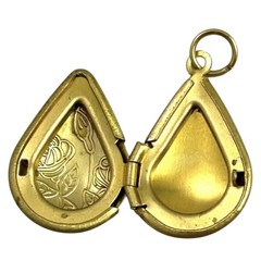 Vintage Raw Brass Filigree Rose Teardrop Locket Pendant, 24mm x 20mm, Deadstock
