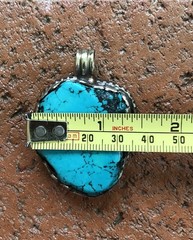 Vtg Lg Irregular Turquoise Pendant In Silvertone Setting