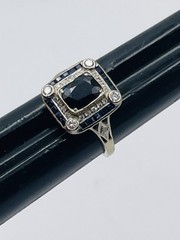 Antique 18k White Gold Art Deco Sapphire & Diamond Ring Size 5.5