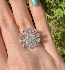 Women Silver Fashion Ring Adjustable band Flower Rhinestone FITS ALL Jewelry