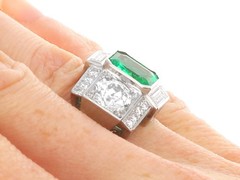 French Art Deco 1.72Ct Emerald and 3.51Ct Diamond Platinum Ring Circa 1935