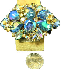 RARE Alice Caviness Iridescent Peacock Blue Rhinestone Statement Cuff Bracelet!