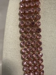 Pink Rhinestone Vee Statement Necklace Rose Gold Tone 18”