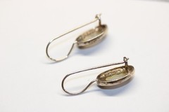 Vintage Sterling Silver 925 FAS Oval Mother Of Pearl Marcasite Earrings #236