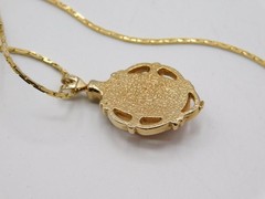 J711-VINTAGE NECKLACE~GOLD TONE/DOUBLE STAND CHAIN~CAMEO PENDANT~18″
