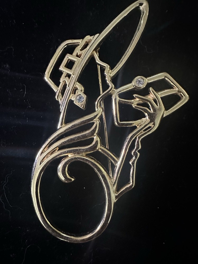 Vintage JJ Jonette Lady Remington Brooch Pin Gold Tone Signed