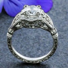 Antique Art Deco Round Lab-Created Diamond Filigree Wedding Ring In 925 Silver