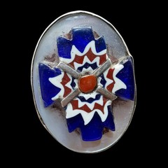 Signed Vtg Sterling Silver Native American Oscar Betz Glass Coral Ring Sz 11.75