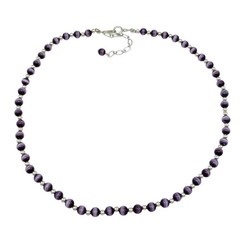 Beaded Purple Cat’s Eye Necklace | Sterling Silver 925 | 16″-17.5″