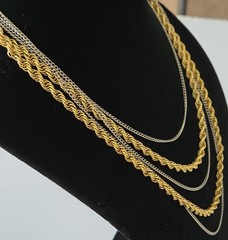 Vintage Gold Silver Tone Multi Strand Rope Chain Statement Necklace 1980s