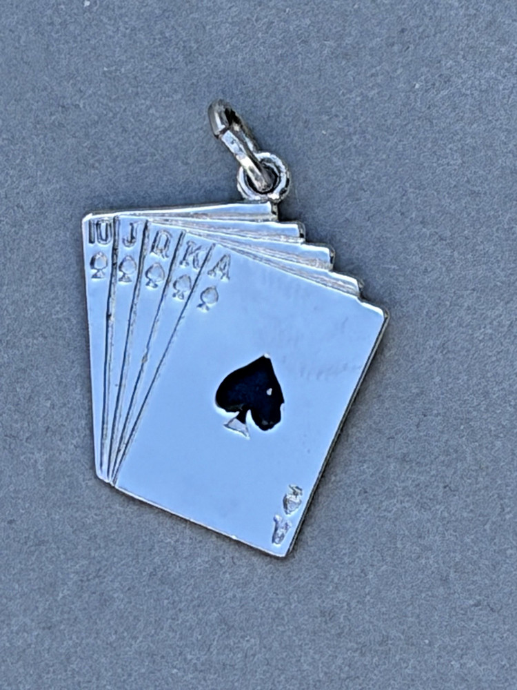 Vintage Sterling Silver Royal Flush Charm Pendant Spencer Poker Cards