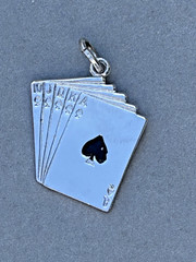 Vintage Sterling Silver Royal Flush Charm Pendant Spencer Poker Cards