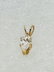 Vintage Pretty 14K Yellow Gold Marquise CZ Navette Solitaire Pendant – 0.35 tcw
