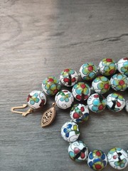 Vintage Cloisonne Chinese Enamel Blue Green Flower Beaded Necklace 23″
